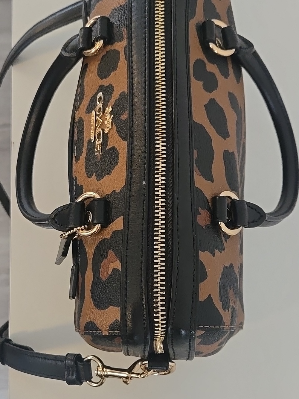 Coach Leopard-Print Satchel in Brown and Black with Gold Hardware MEDIUM ROWAN - Picture 17 of 17